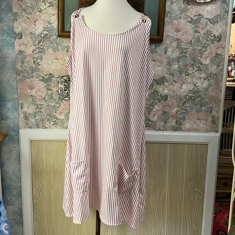 Pink & White Stripped Womens Long Tank Dress size: 5xl